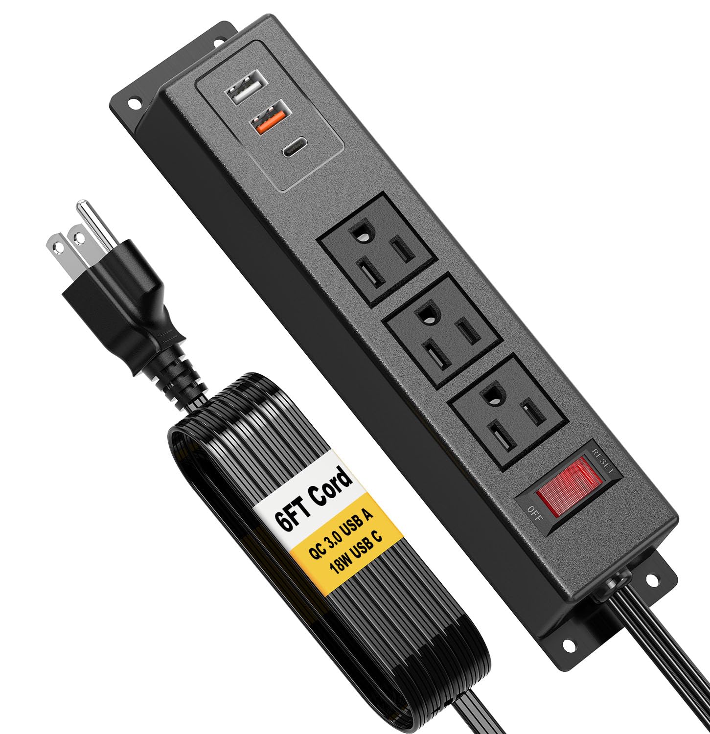 Wall mount power strip with USB-C and AC outlets