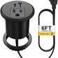 Black 2-inch desk power grommet with AC outlet, USB-A, 20W USB-C and 6 ft flat-plug cord