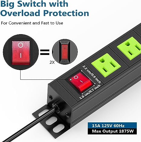 8 Outlets U Rack Mount PDU Power Strip Surge Protector