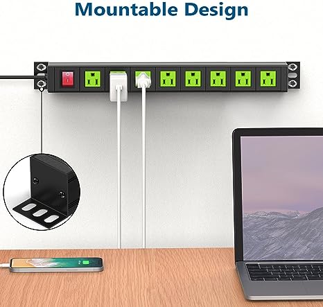 8 Outlets U Rack Mount PDU Power Strip Surge Protector