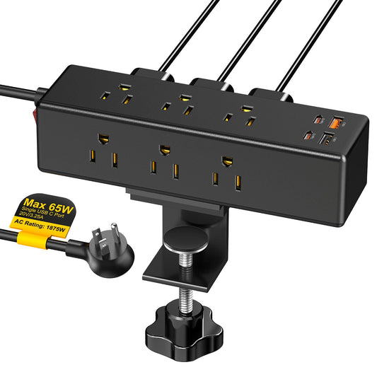 Desk Outlet with 9 AC Plugs 4 USB Ports, GaN 65W Fast Charging Station