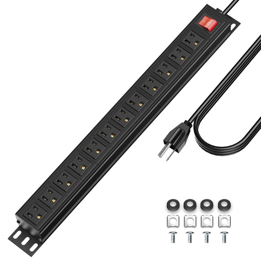 12 Outlets Rack PDU Power Strip Surge Protector with 6FT Cord