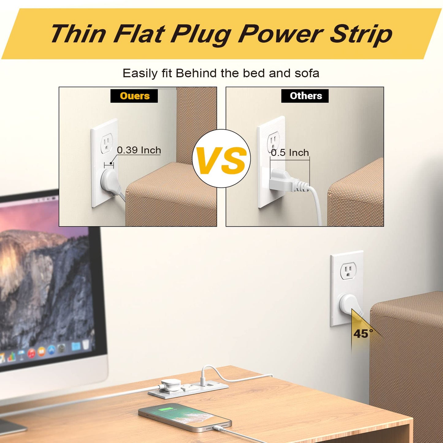 Recessed Power Strip with 2AC socket & 1 USB A & 1 USB C