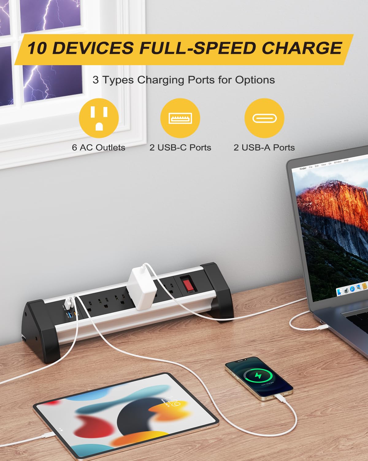 Desk Clamp Power Strip with PD 20W USB C, 10 in 1 Desk Power Strip