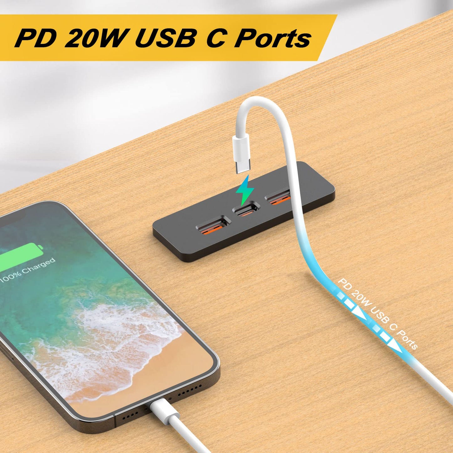 Recessed USB Hub Block Charging Station with PD 20W USB C