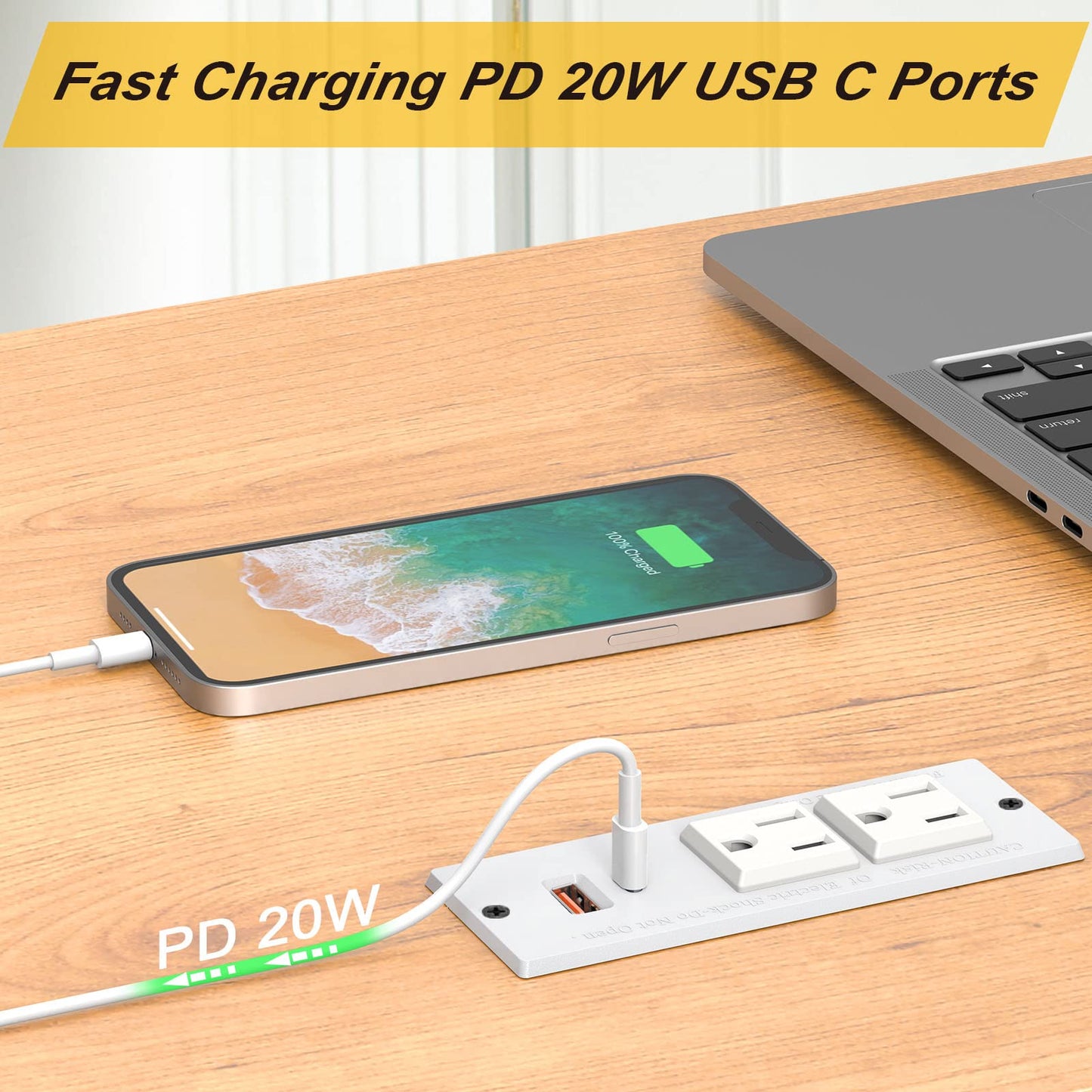 Recessed Power Strip with 2AC socket & 1 USB A & 1 USB C