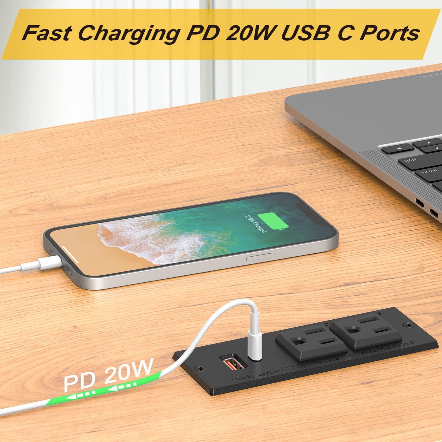 Recessed Power Strip with 2AC socket & 1 USB A & 1 USB C