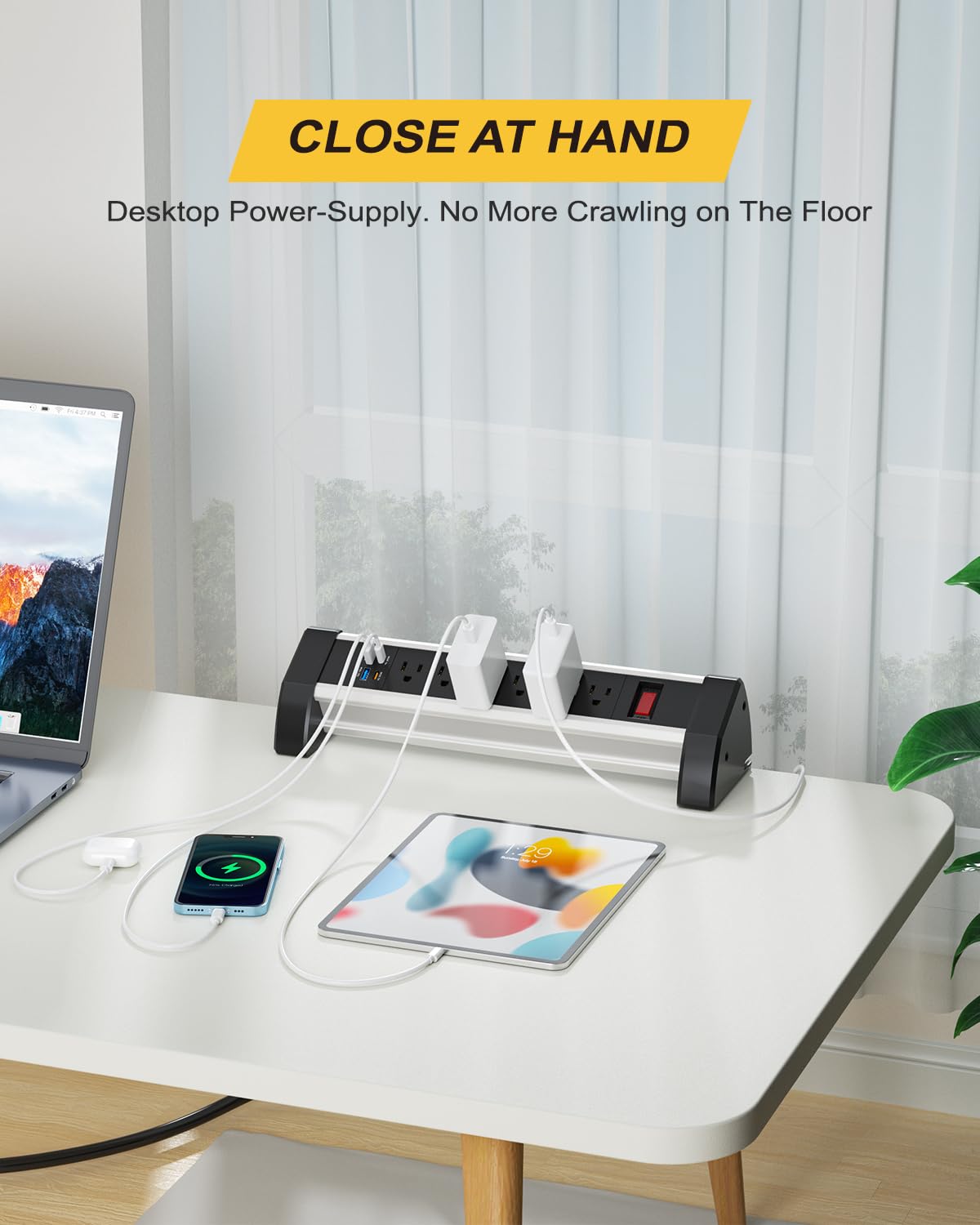 Desk Clamp Power Strip with PD 20W USB C, 10 in 1 Desk Power Strip