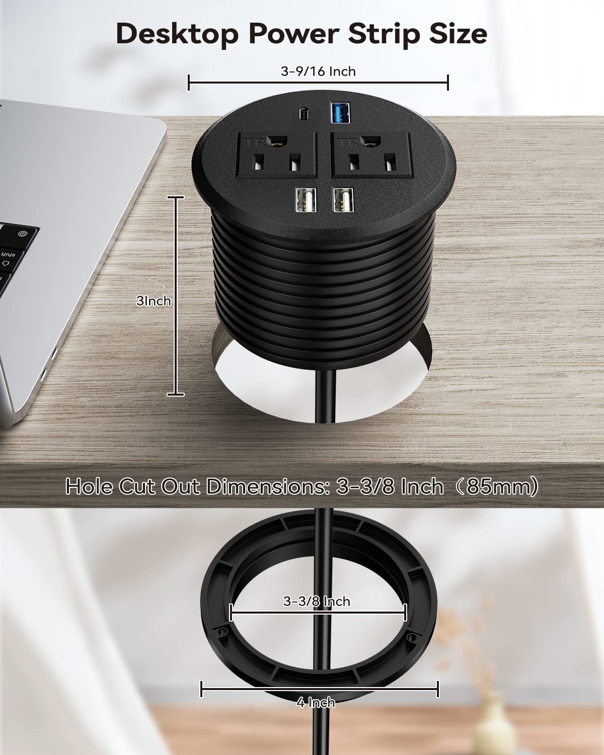 Desktop Power Grommet with PD 20 W USB C