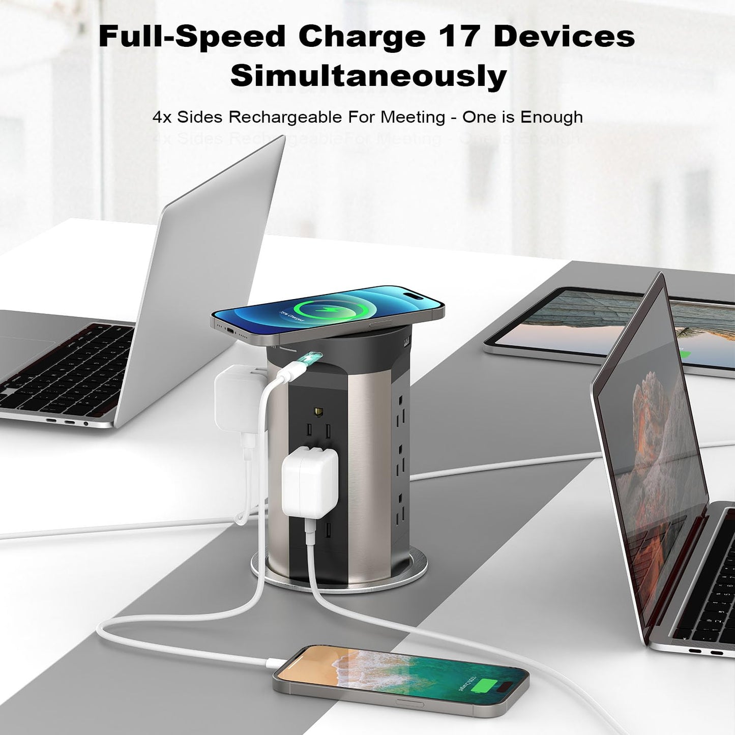 Pop Up Outlet for Countertop with 15W Wireless Charger