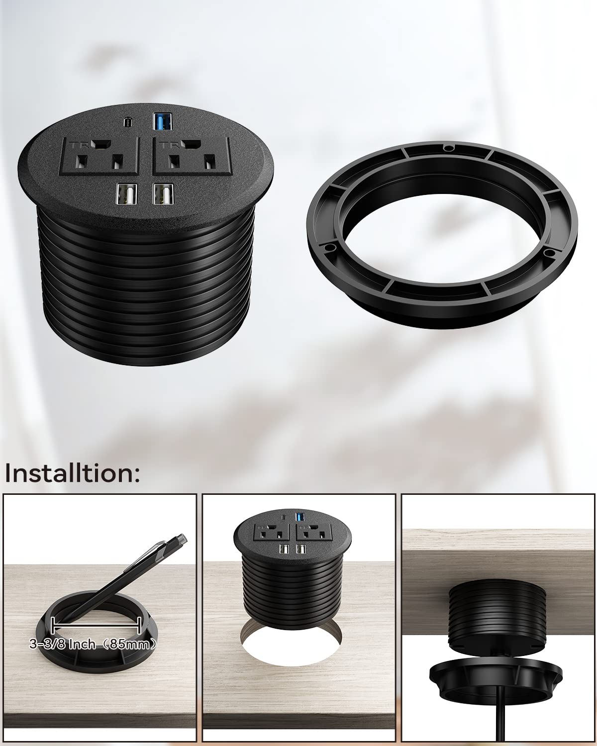 Desktop Power Grommet with PD 20 W USB C