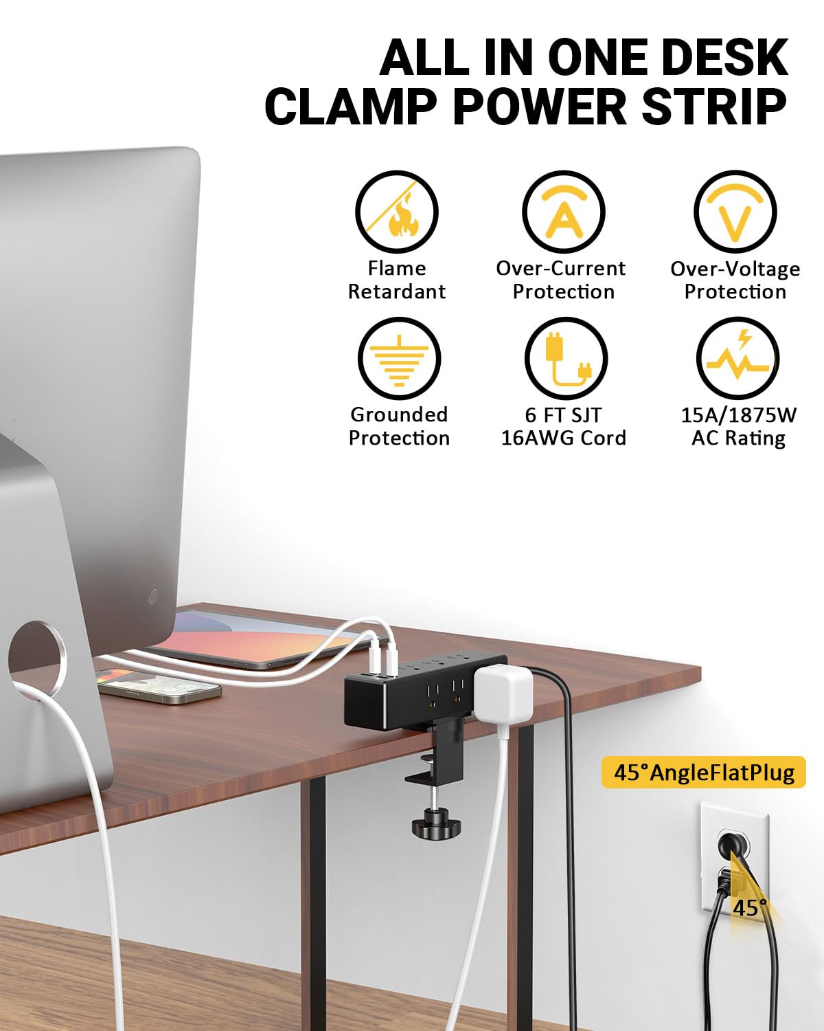 Desk Outlet with 9 AC Plugs 4 USB Ports, GaN 65W Fast Charging Station