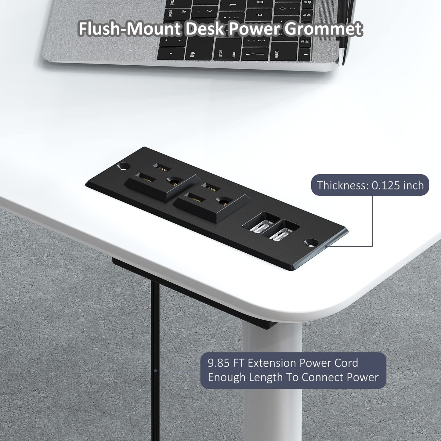 Desk Power Grommet Outlet with USB, 2 AC Outlets & 2 USB Ports