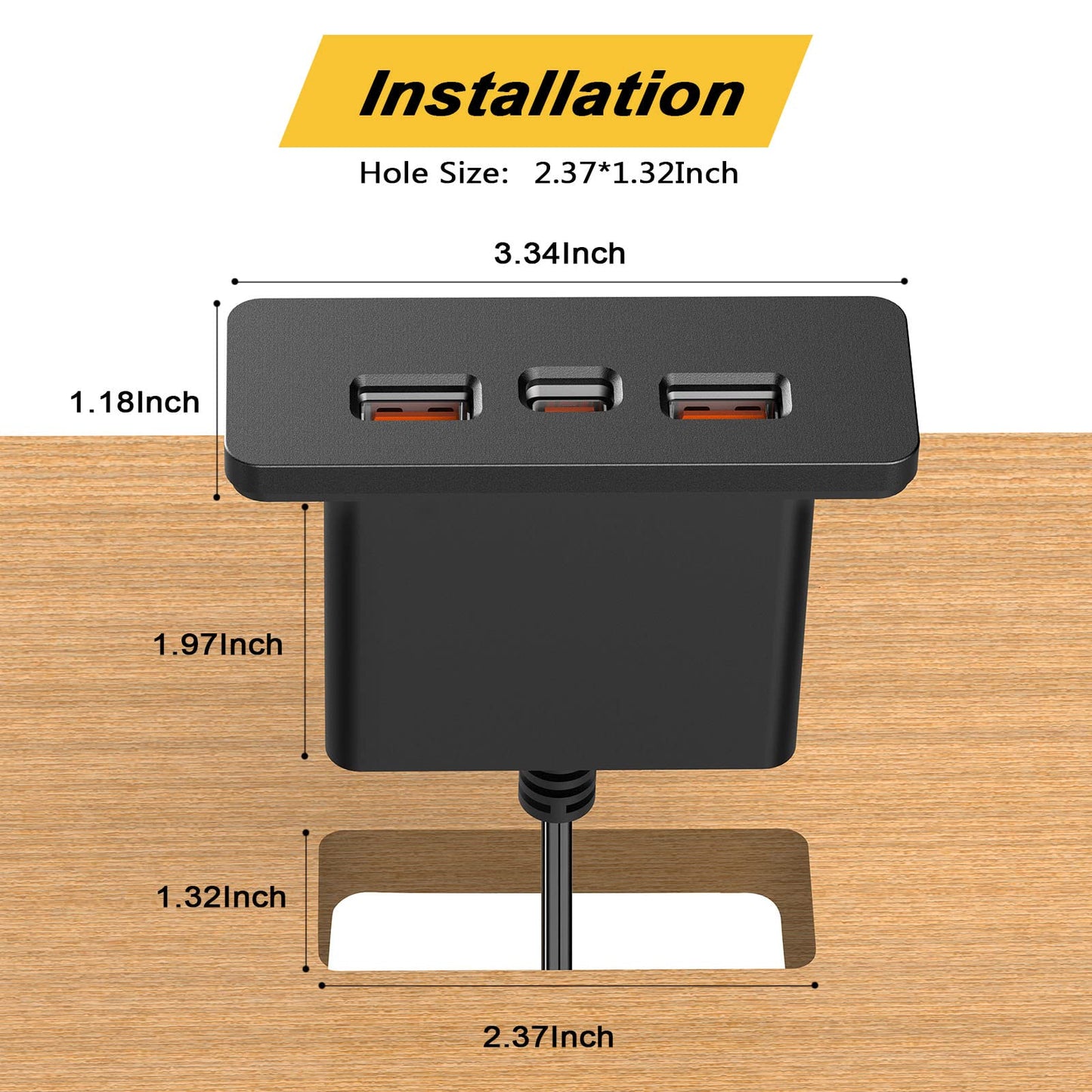 Recessed USB Hub Block Charging Station with PD 20W USB C