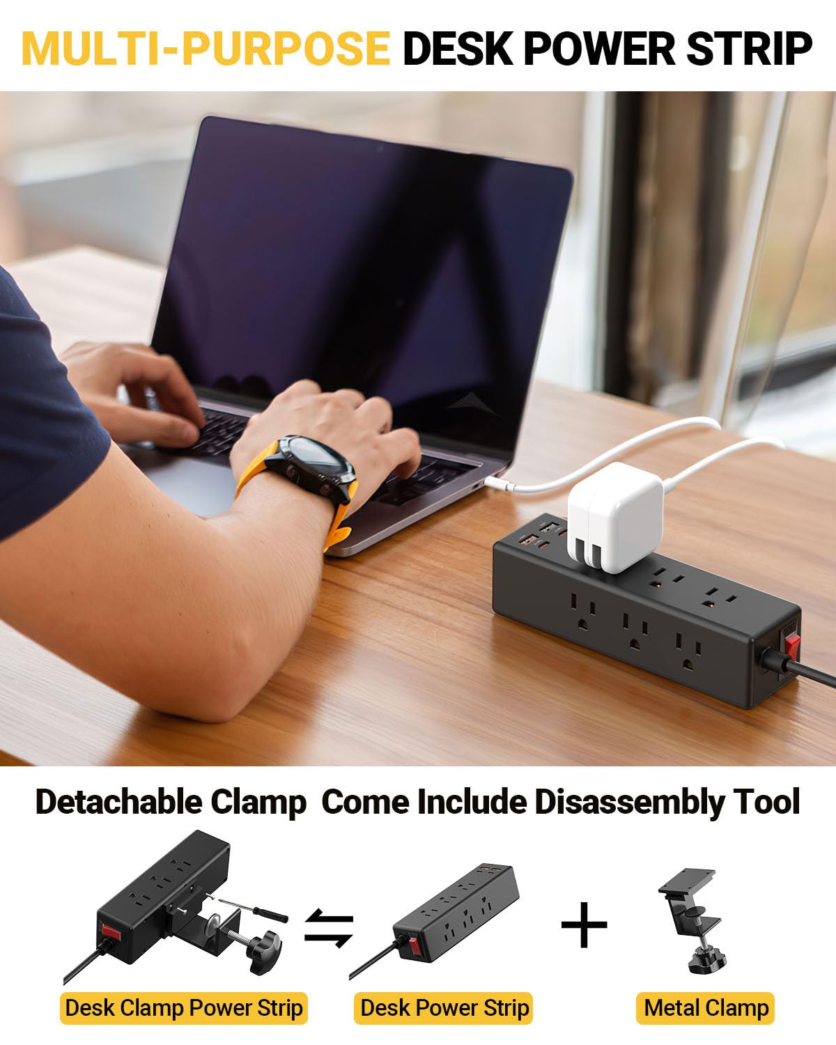 Desk Outlet with 9 AC Plugs 4 USB Ports, GaN 65W Fast Charging Station