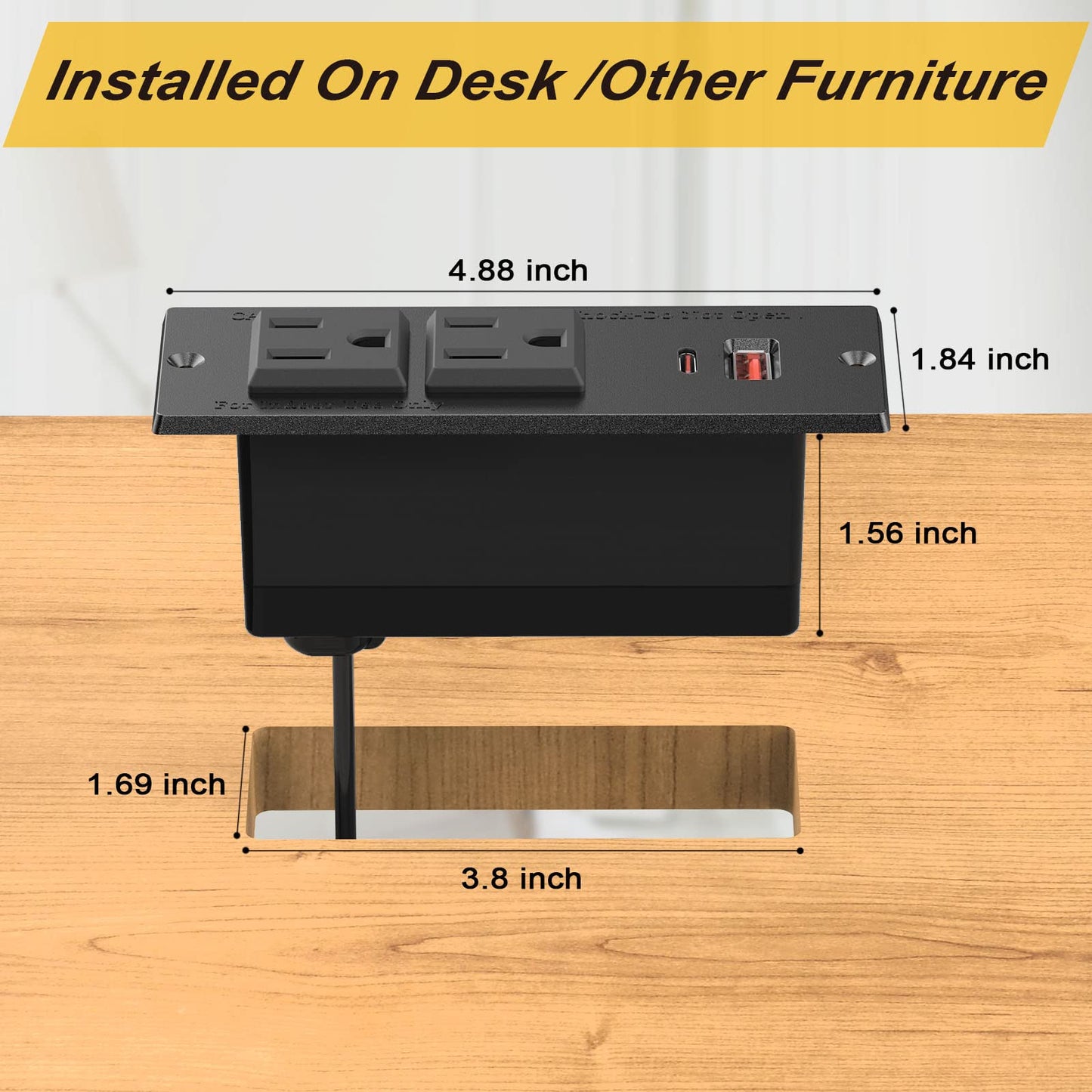 Recessed Power Strip with 2AC socket & 1 USB A & 1 USB C