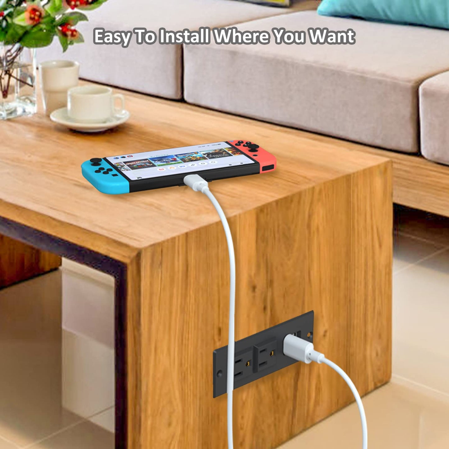 Desk Power Grommet Outlet with USB, 2 AC Outlets & 2 USB Ports