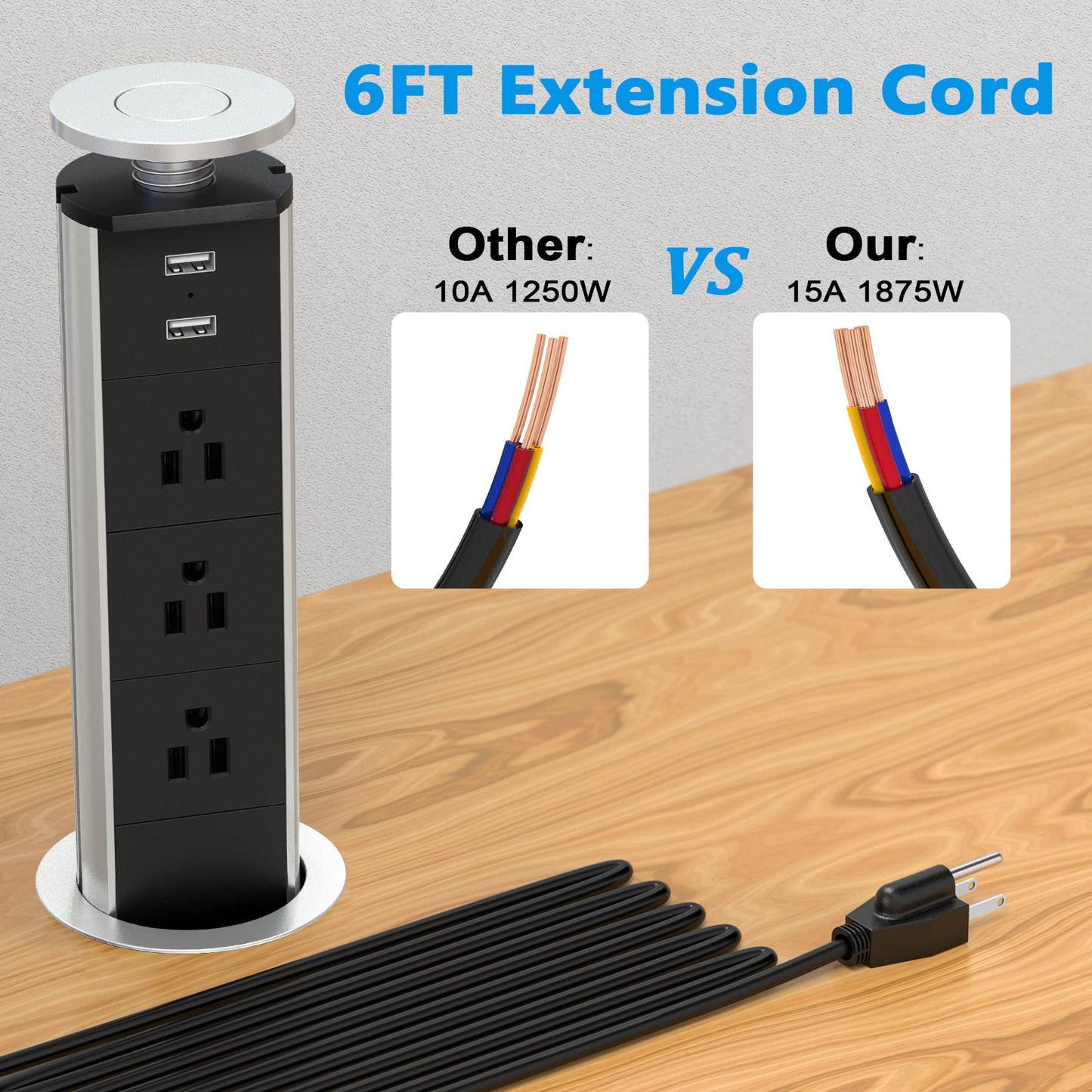 Pulling Pop Up Outlet Socket with 3 US Plug and 2 USB Ports