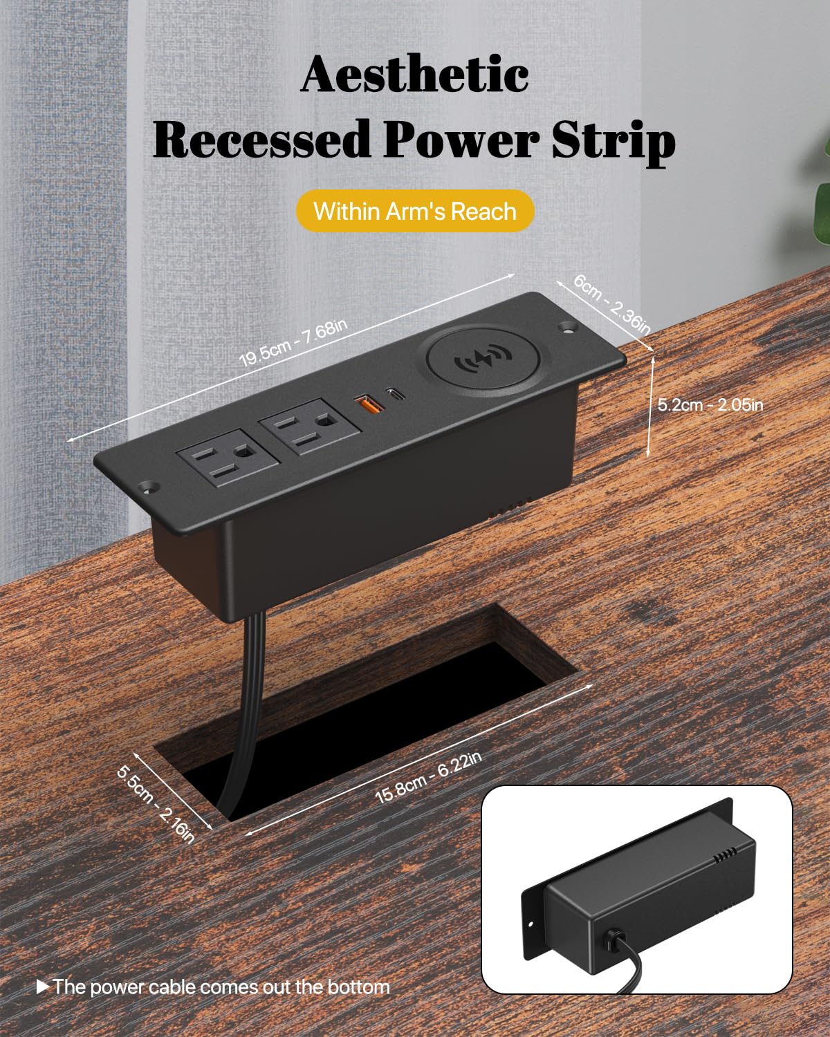 Recessed Power Strip with 20W USB C, 2 Outlets & 2 USB Ports