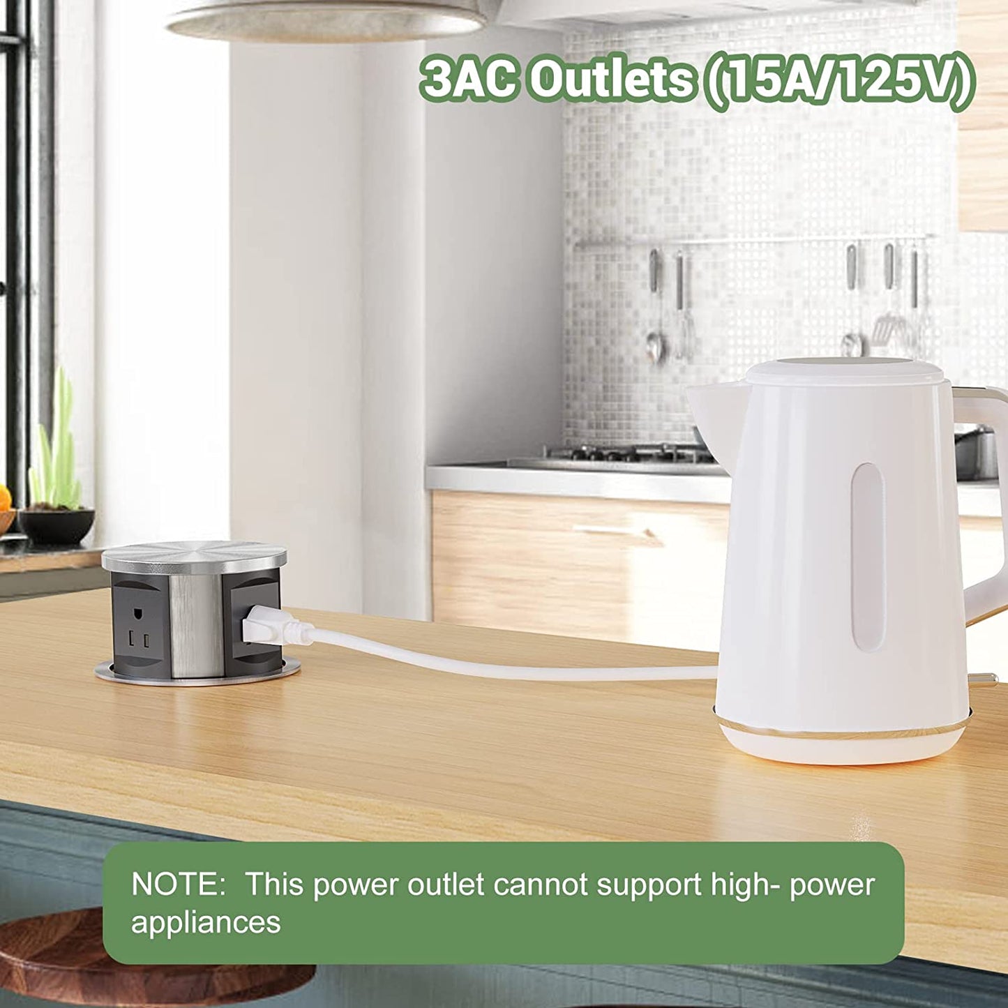Pop Up Power Outlet Charging Station with 3 AC Plug & 1 USB A and 1 USB C Port