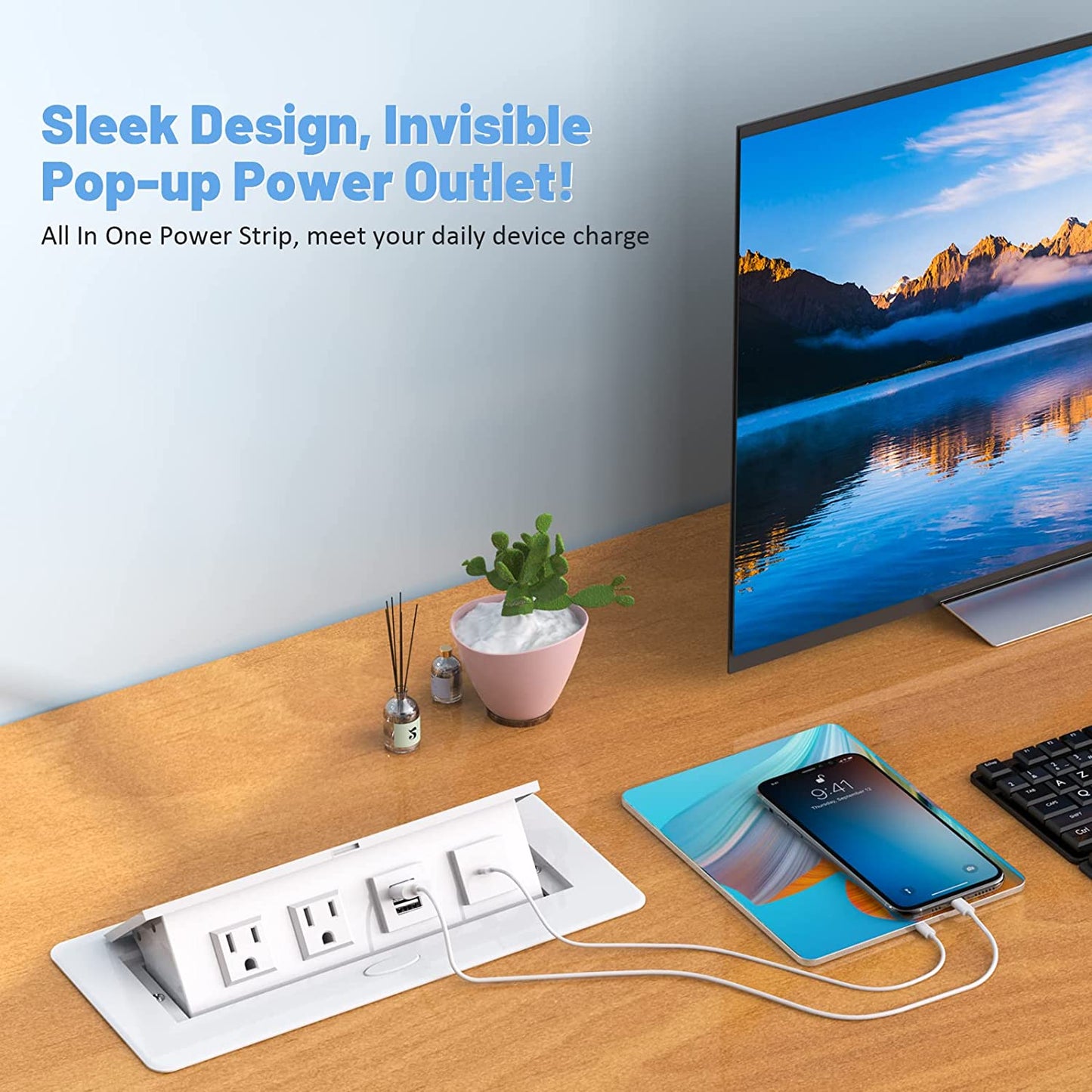 Pop Up Power Strip with 2 AC Outlets USB A and USB C