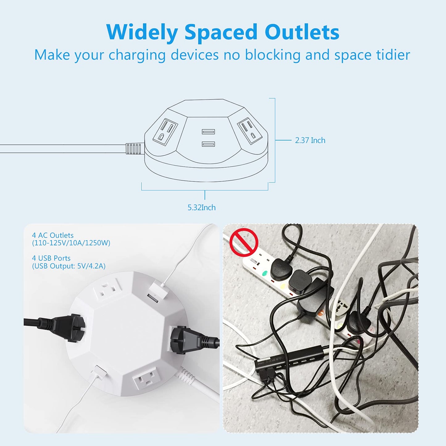 Surge Protector Power Strip Tower with USB Ports