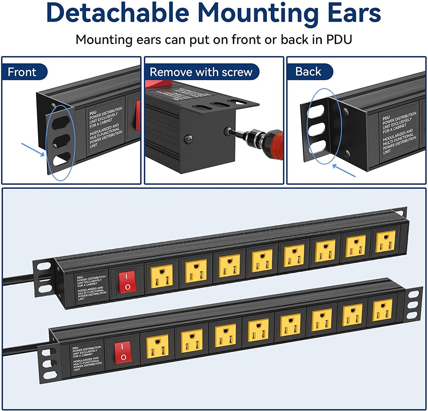 8 Outlets U Rack Mount PDU Power Strip Surge Protector