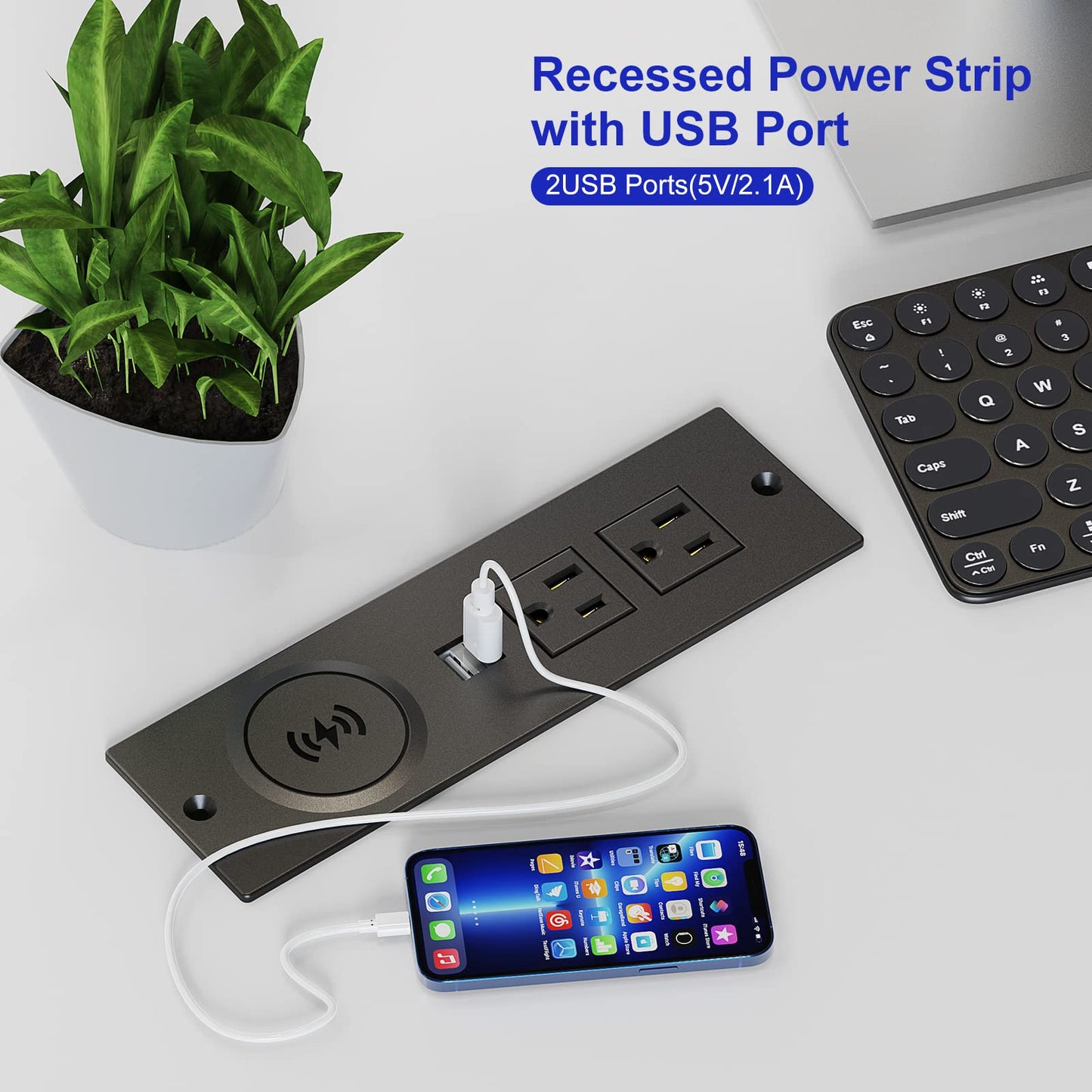 Desk Outlet 10W Wireless Charging Station with 2 Outlet & 2 USB Ports