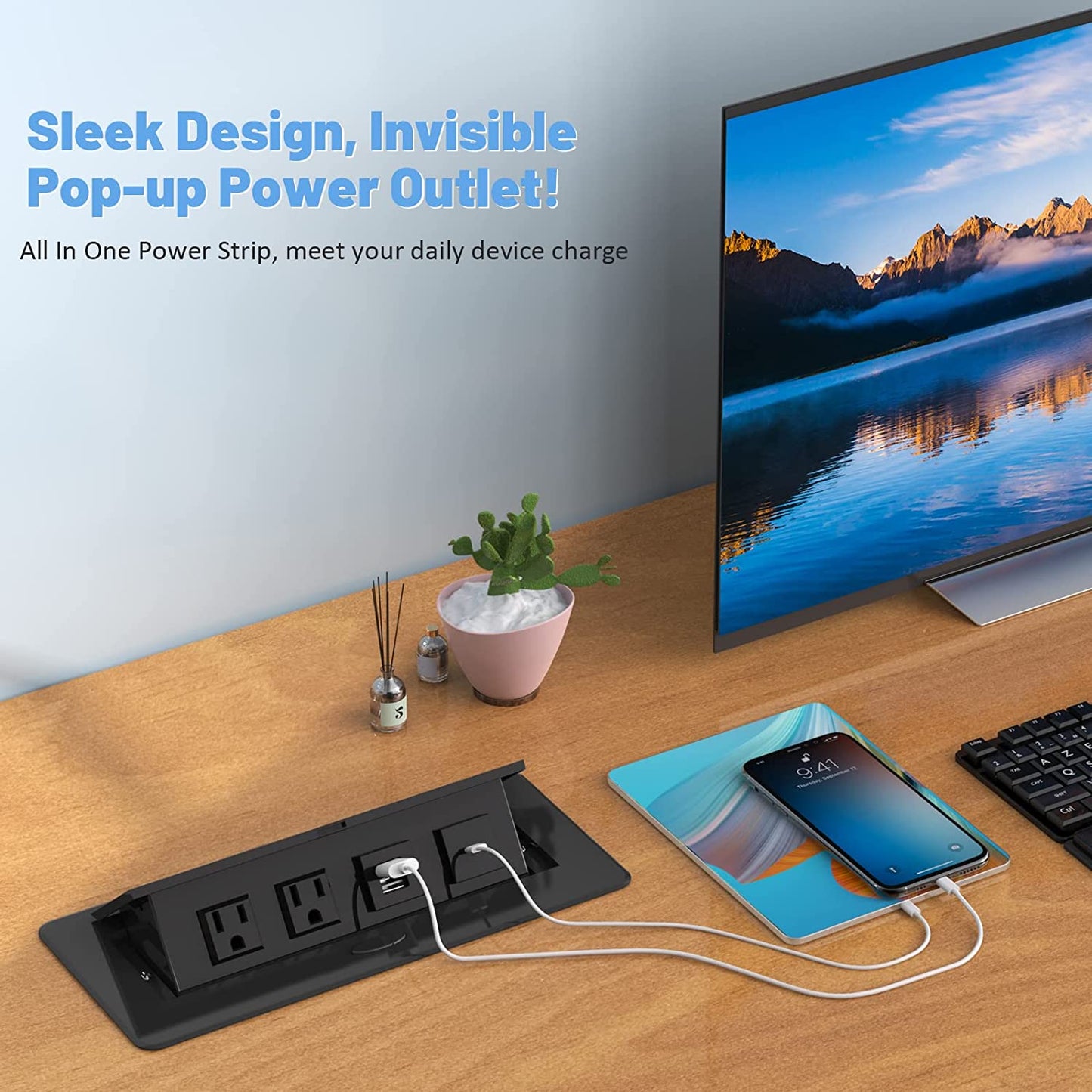 Pop Up Power Strip with 2 AC Outlets USB A and USB C