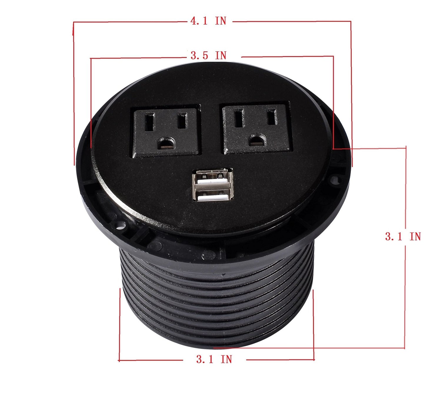 Aluminium Power Data Tap grommet With 2 X AC Outlet And USB Port