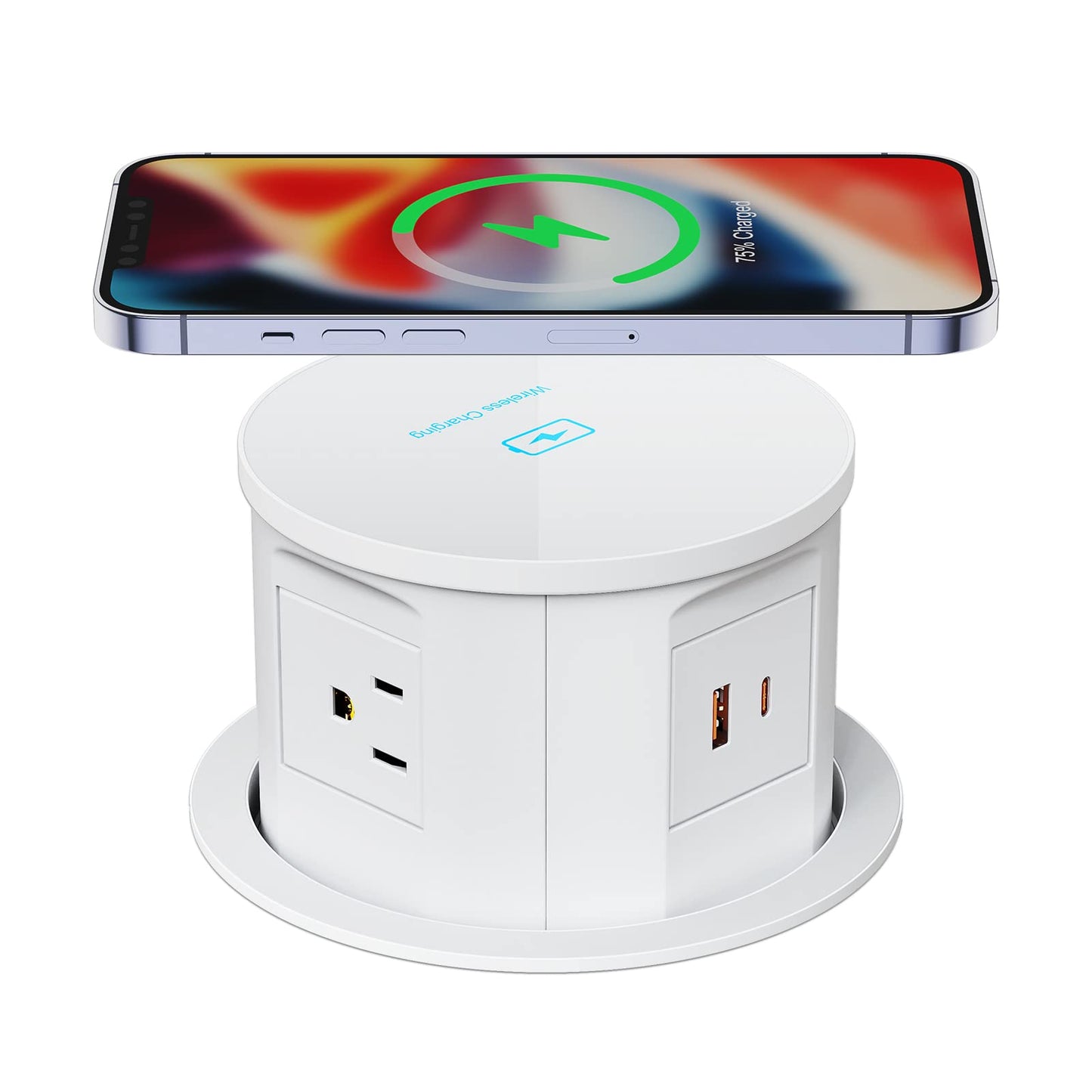 Hidden Outlet with 18W Wireless Charger 4 AC Plug 1 USB-A and 1 USB-C Port