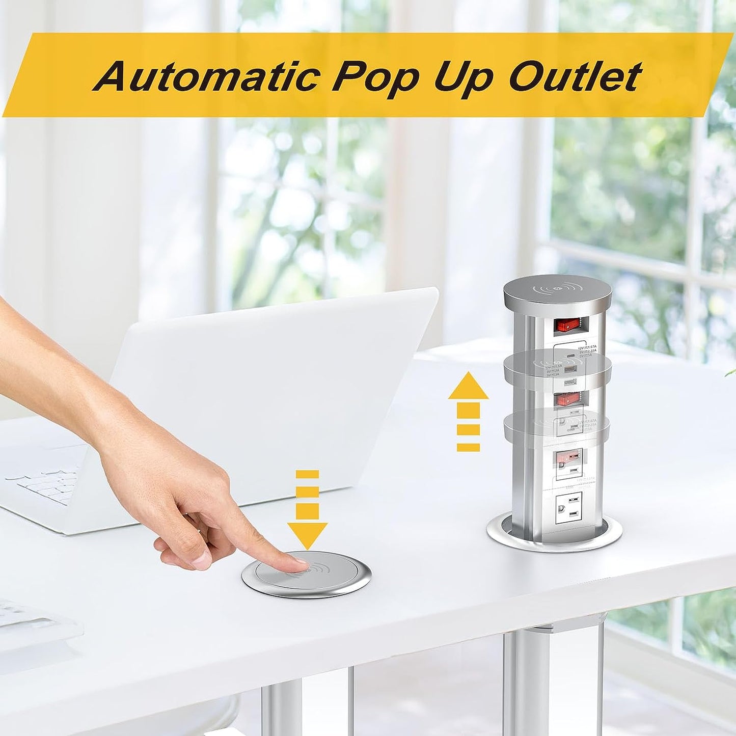 Automatic Pop Up Outlet for Countertop with USB C PD 20W