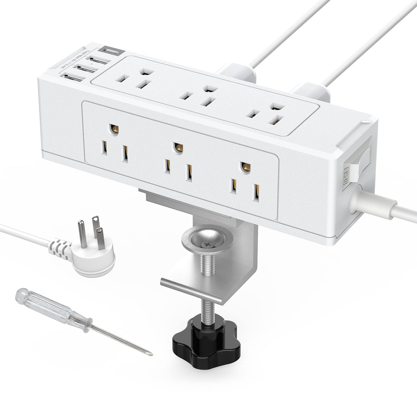 Desk Clamp Power Strip with 9 AC Plugs 4 USB Ports