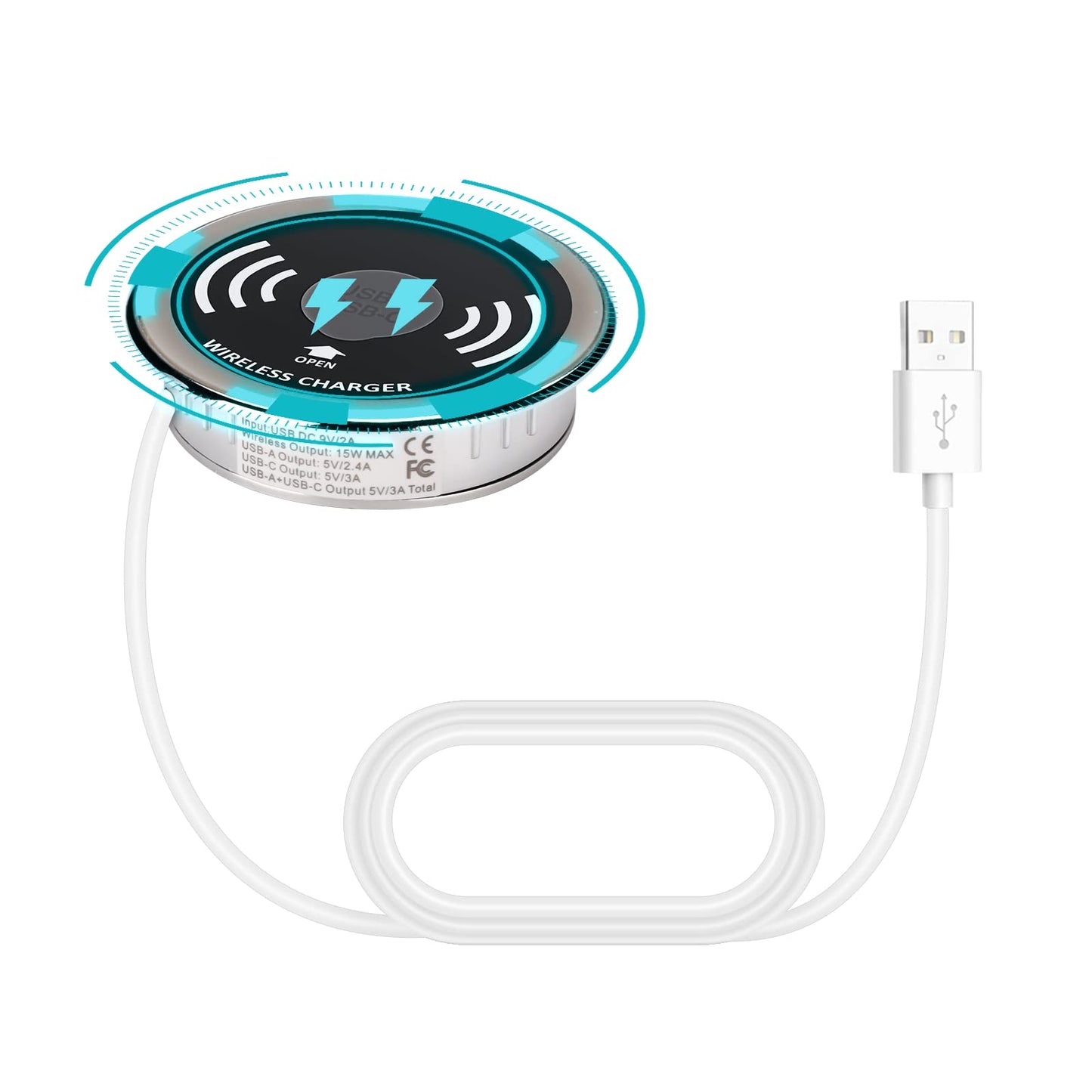 Desktop Power Grommet with USB Port & Wireless Charger