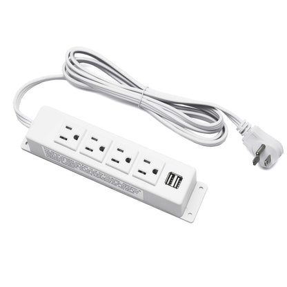 Wall Mount Power Strip with USB, 4 AC Outlet and 2 USB Ports