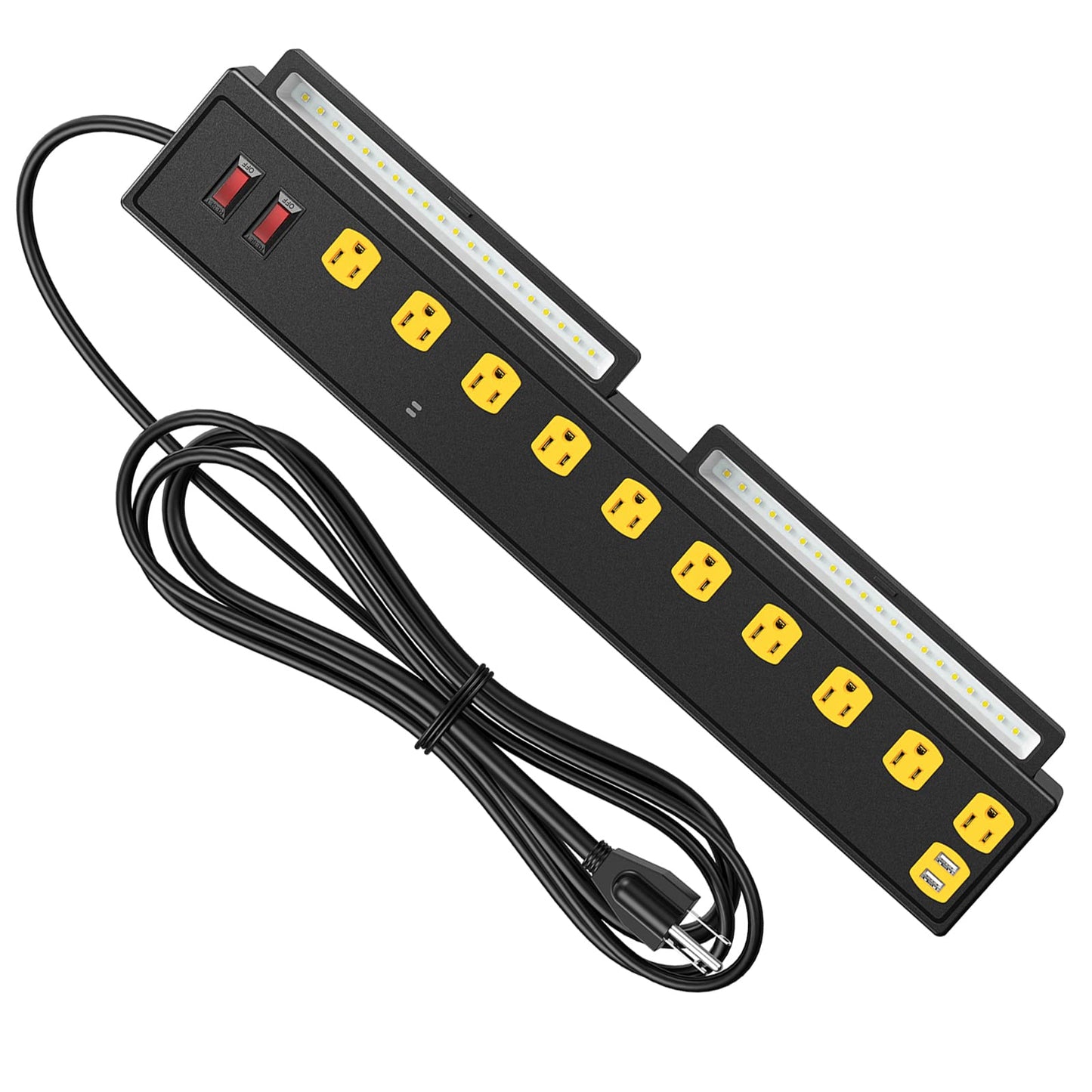 10-Outlet Heavy Duty Power Strip with LED Work Light