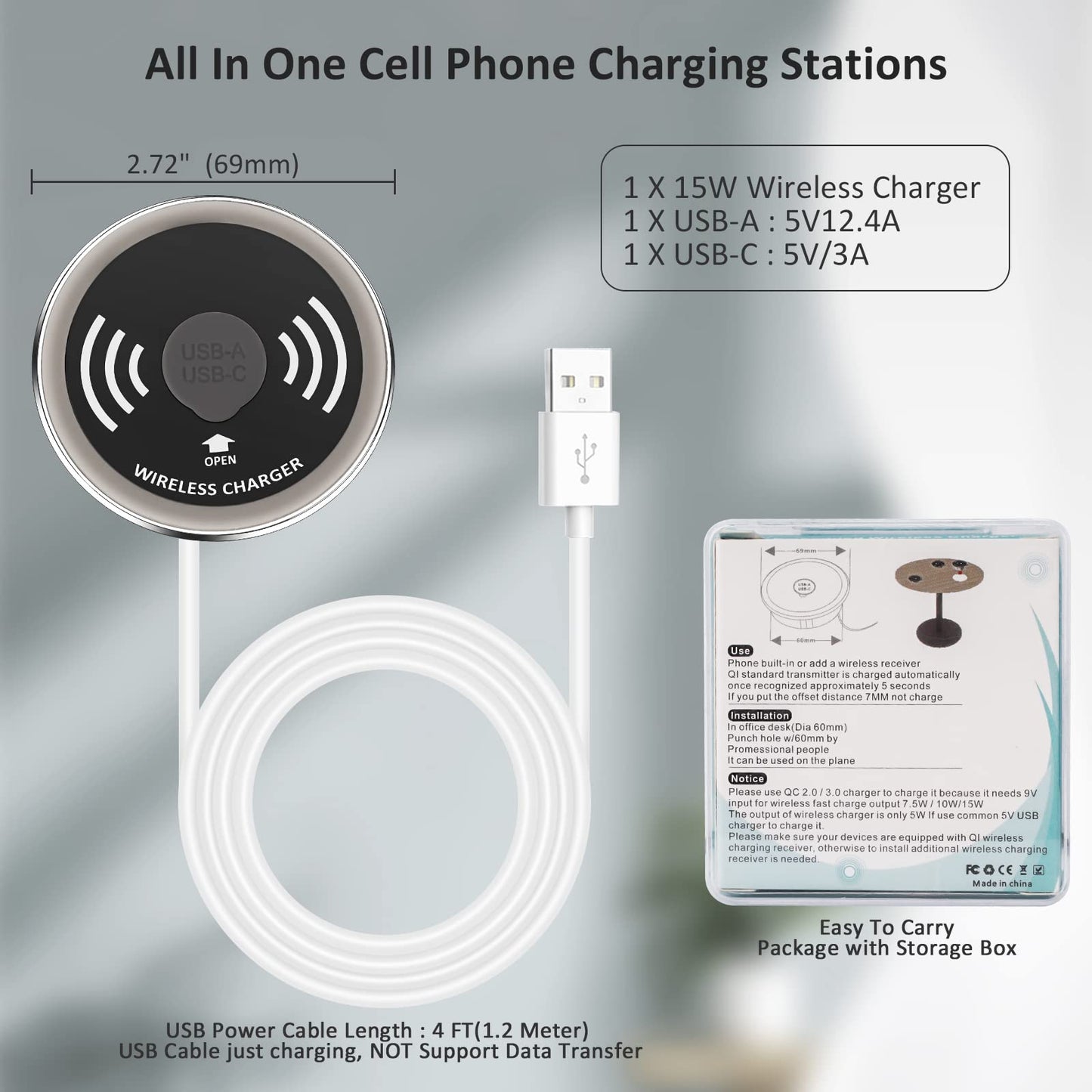 Desktop Power Grommet with USB Port & Wireless Charger