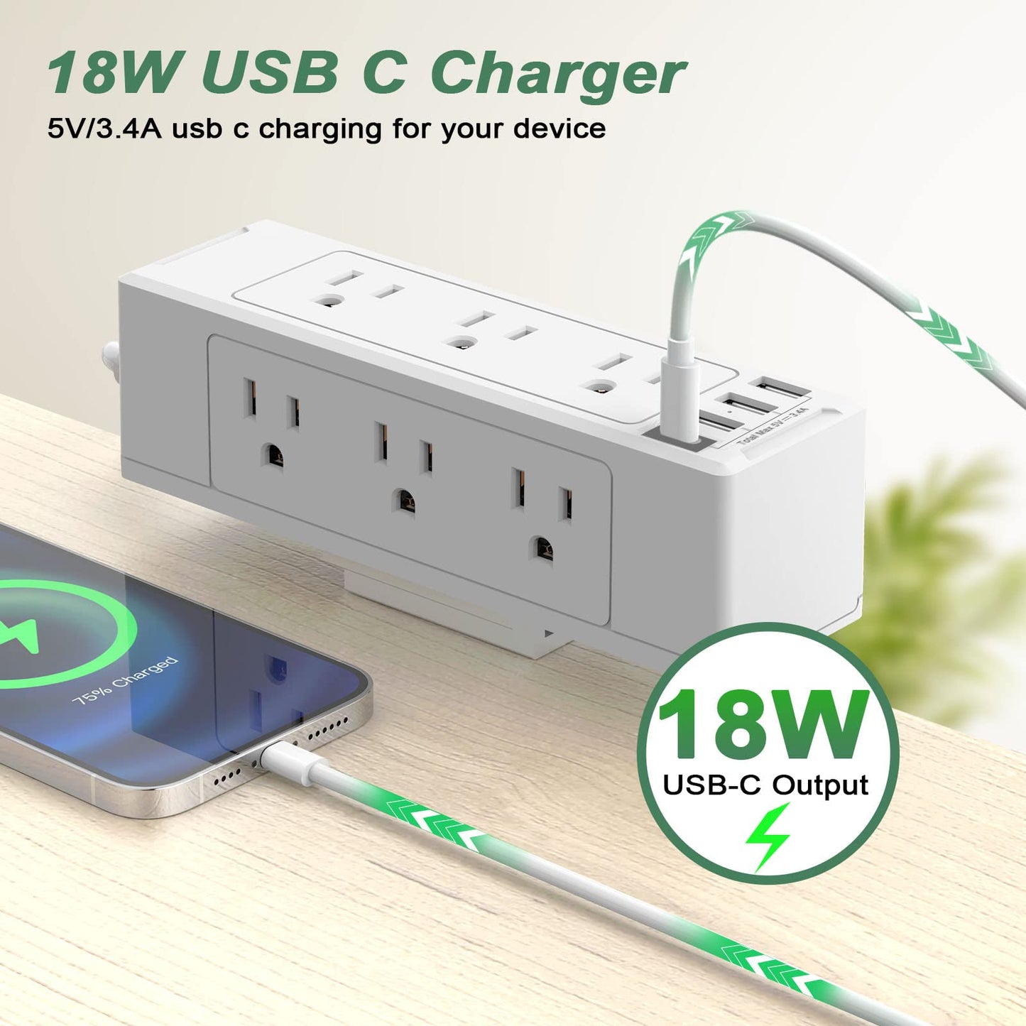 Desk Clamp Power Strip with 9 AC Plugs 4 USB Ports