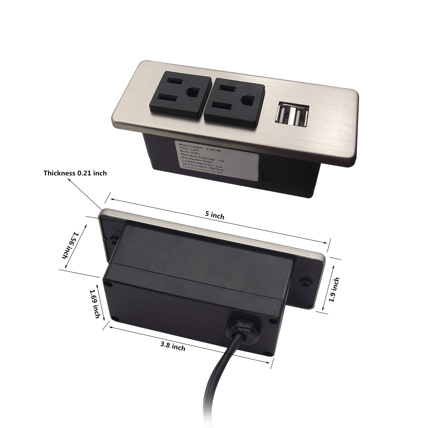 Desk Outlet Cabinet Insert Power Socket with Outlet Cover