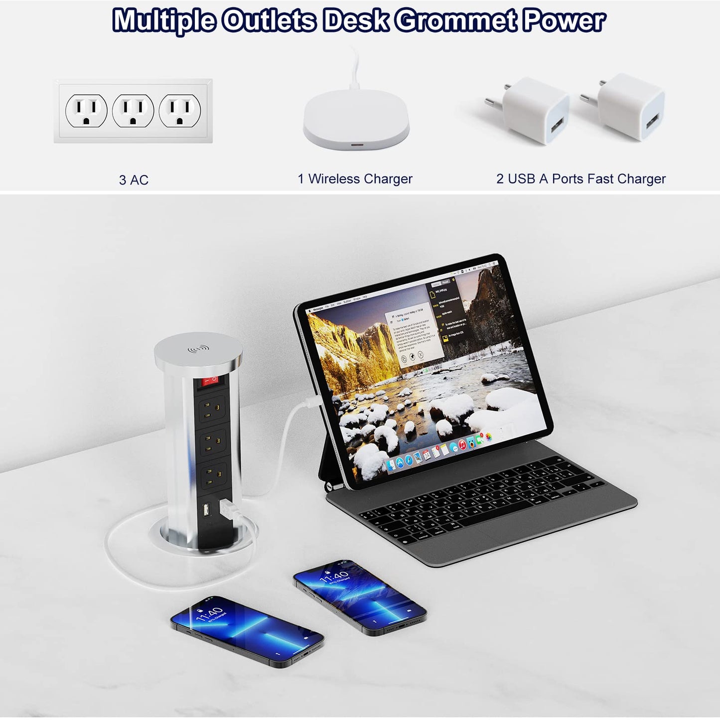 Automatic Raising Power Strip Wireless Charging Stations