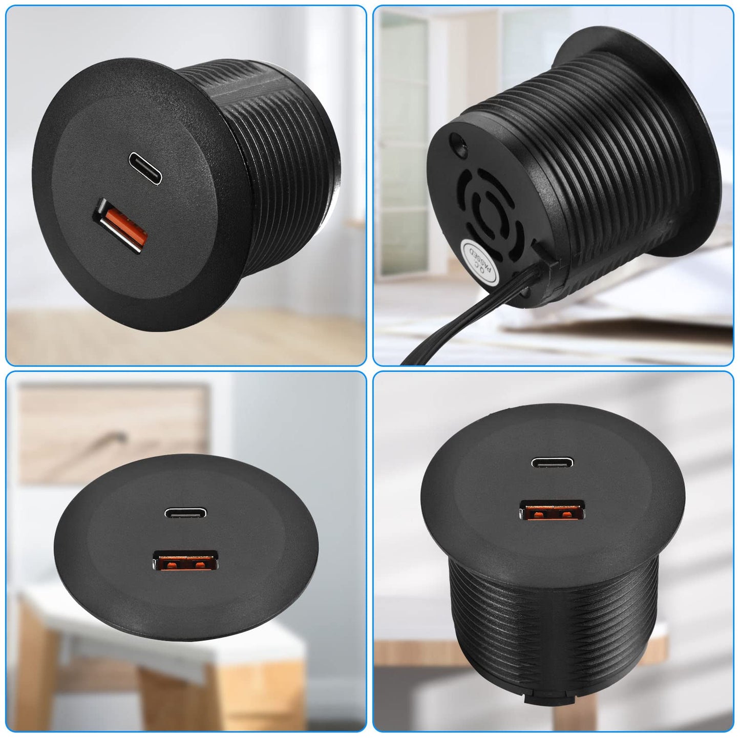 Desk USB Power Grommet Outlet 1 USB-A and 1 USB-C Ports