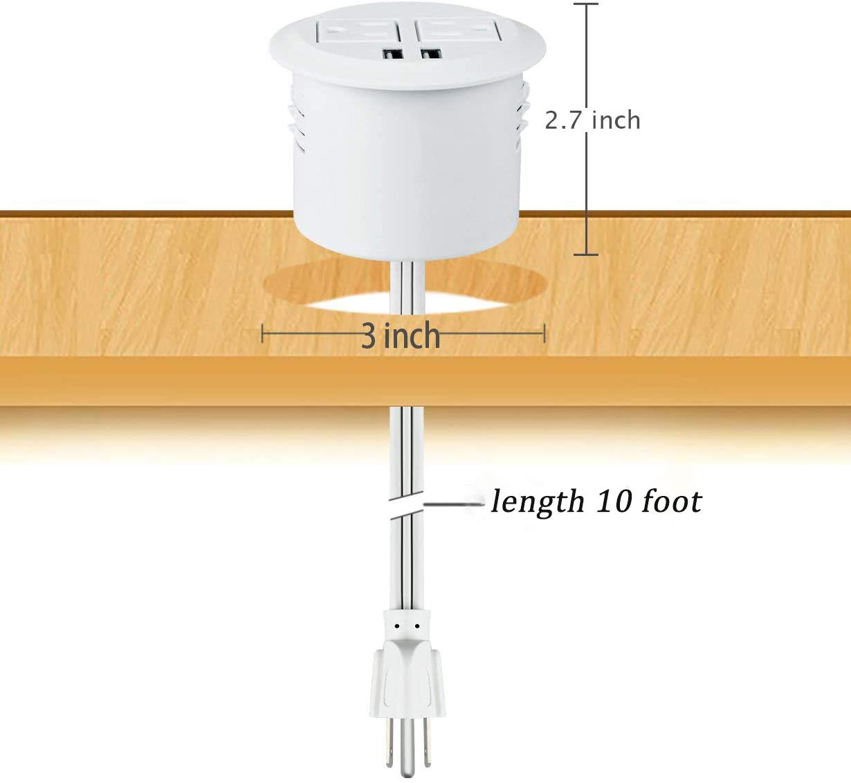 Desktop Power Grommet 2-Socket and 2-USB Convex Surface