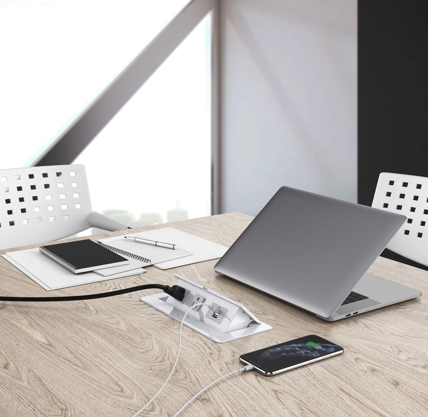 Pop Up Power Cover Box Desktop Socket with Dual USB Charging Ports