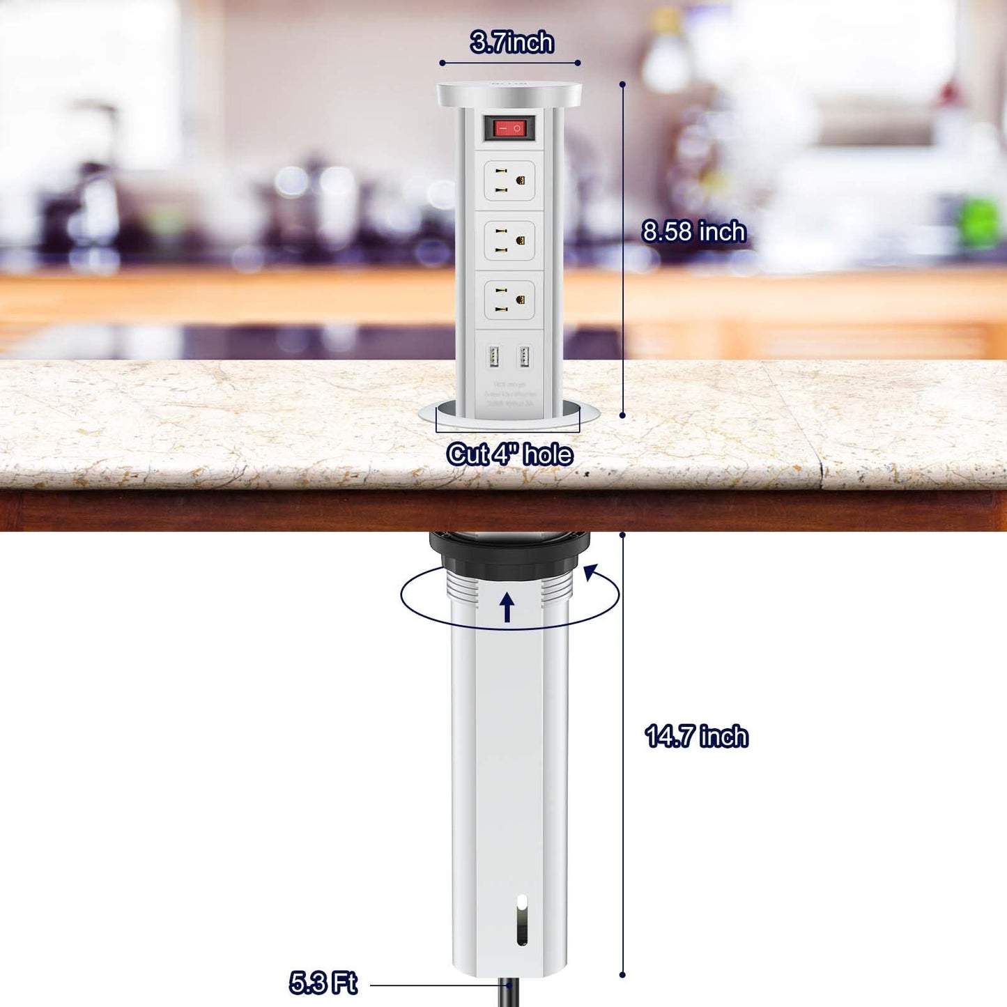 Automatic Raising Power Strip Wireless Charging Stations