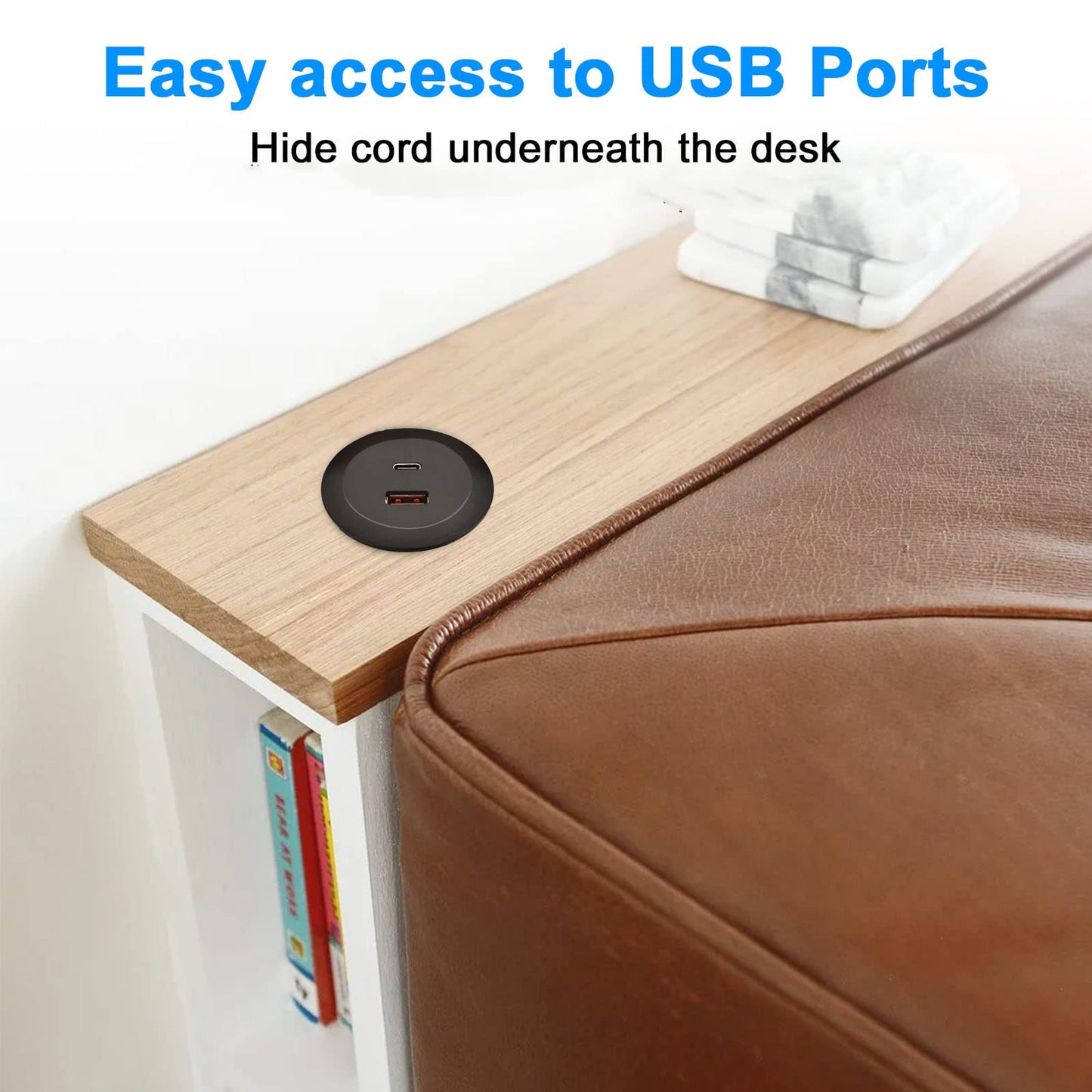 Desk USB Power Grommet Outlet 1 USB-A and 1 USB-C Ports